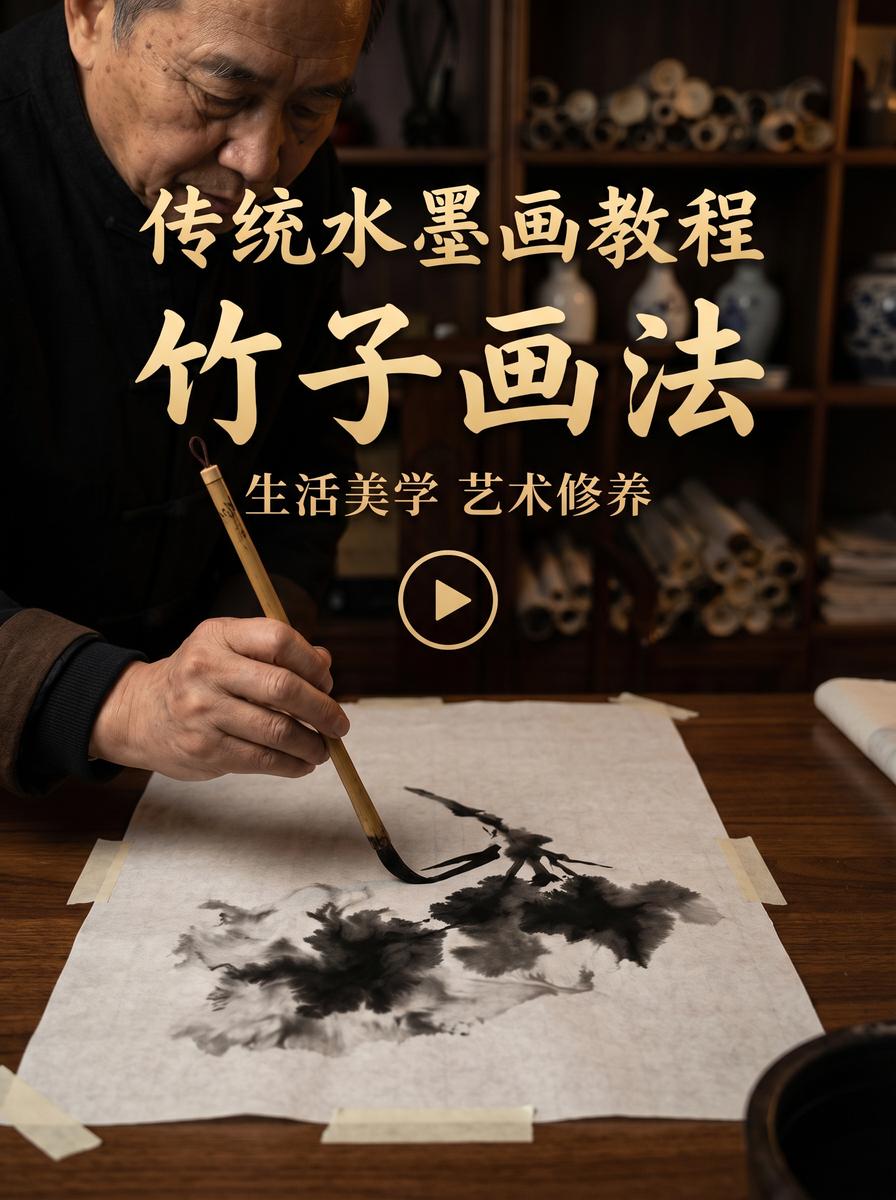 17C 水墨画视频教程：竹子画法入门与笔墨技法 - gguslsj.cn